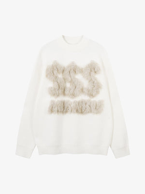 Fuzzy Letter Detail Sweater for Cozy Elegance 