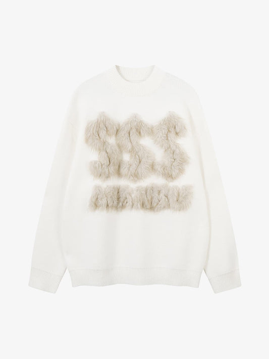 Fuzzy Letter Detail Sweater for Cozy Elegance 