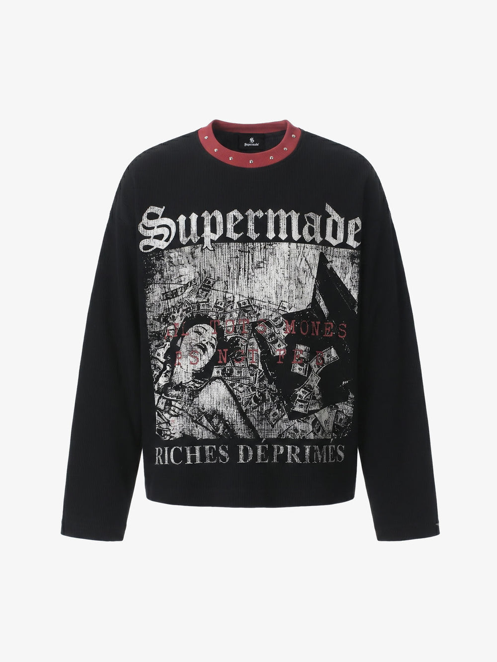 Dark Color-Blocked Print Long-Sleeve T-Shirt