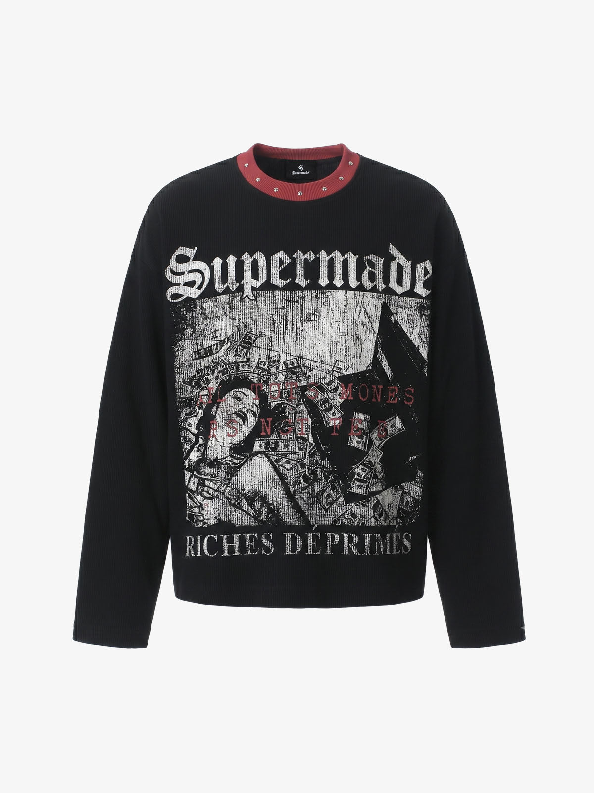 Dark Color-Blocked Print Long-Sleeve T-Shirt