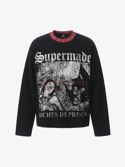 Langarm-T-Shirt mit dunklem Farbblock-Print