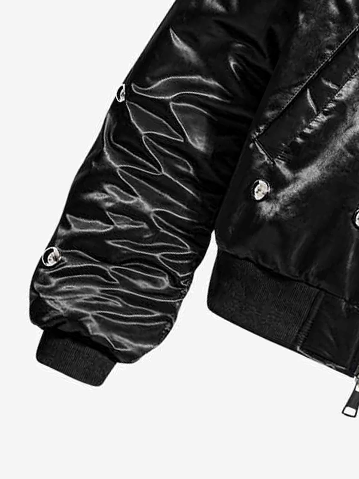 Detachable Faux Fur Collar Glossy Padded Bomber Jacket