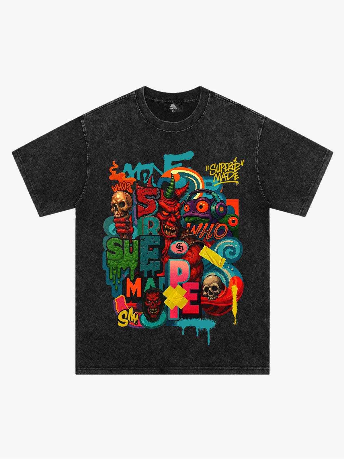 Trendy Multicolor Graffiti Skull Graphic T-Shirt 