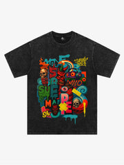 Trendy Multicolor Graffiti Skull Graphic T-Shirt 