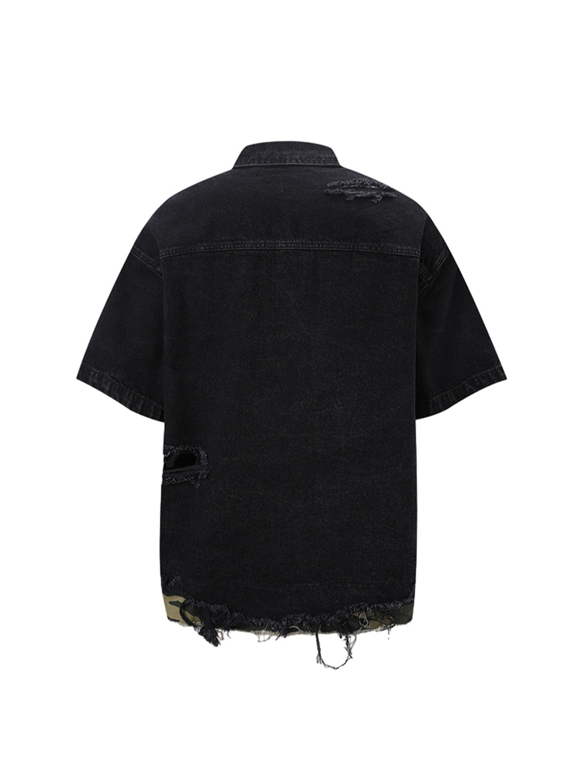 Thesupermade Patchwork Camouflage Ripped Shirt Jorts Denim Suit