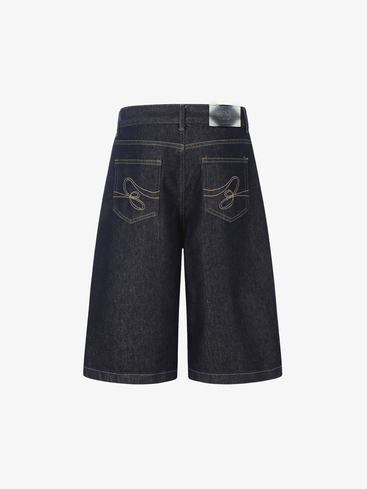 Dark Wash Denim Bermuda Shorts with Side Stripe Rhinestone Detail