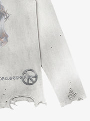 Medieval Helmet Graphic Distressed Long Sleeve Tee