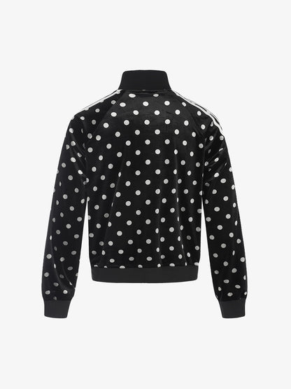 Polka Dot Stand Collar Zip Jacket