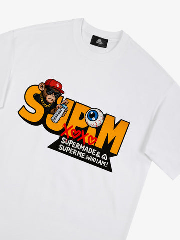 SUPM Trendy Hip-Hop Monkey Graffiti Font T-Shirt 