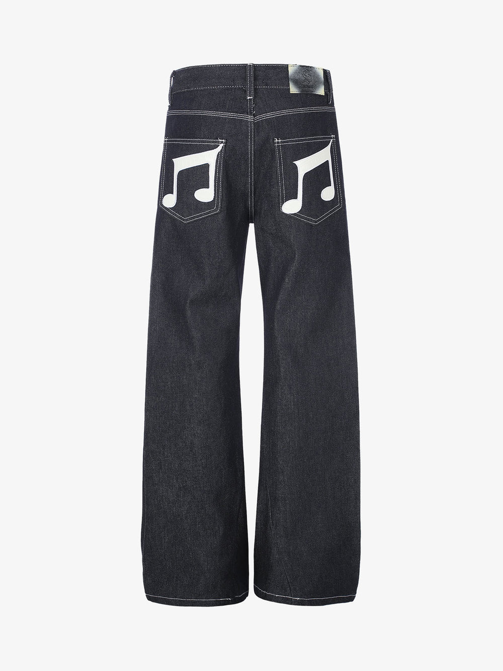 Musical Note Embroidery Raw Denim Jeans