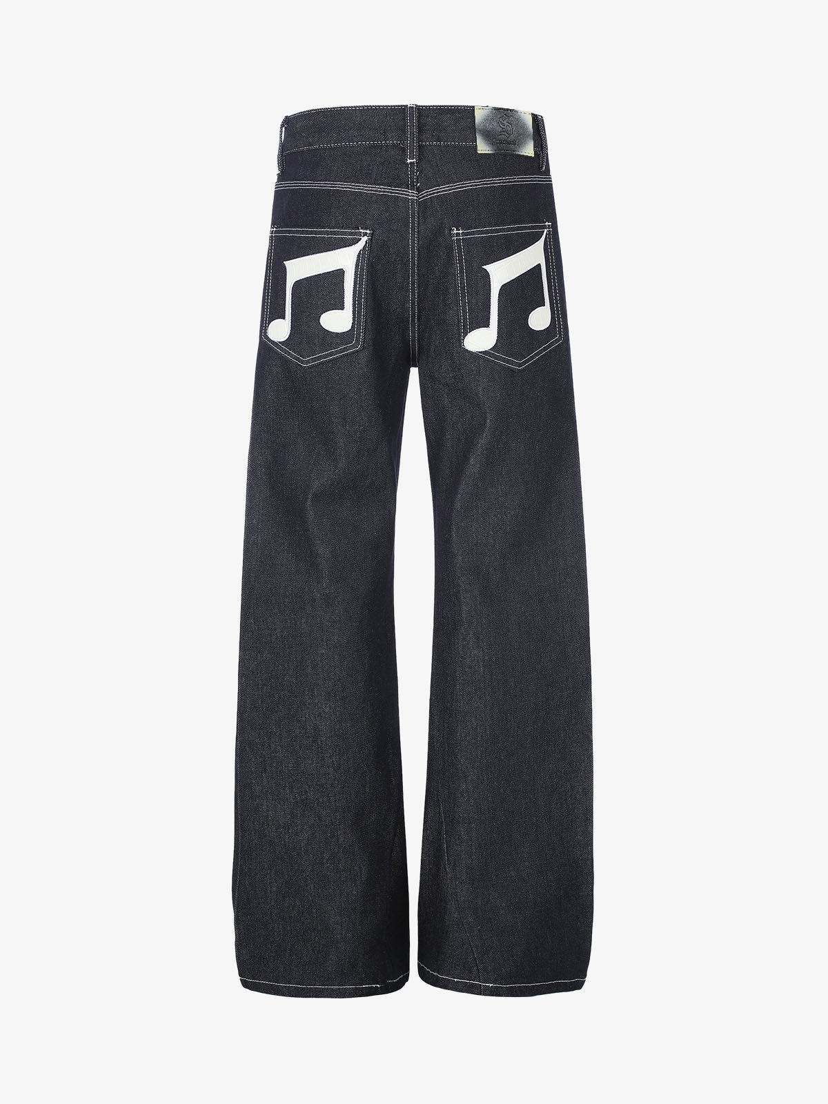 Musical Note Embroidery Raw Denim Jeans