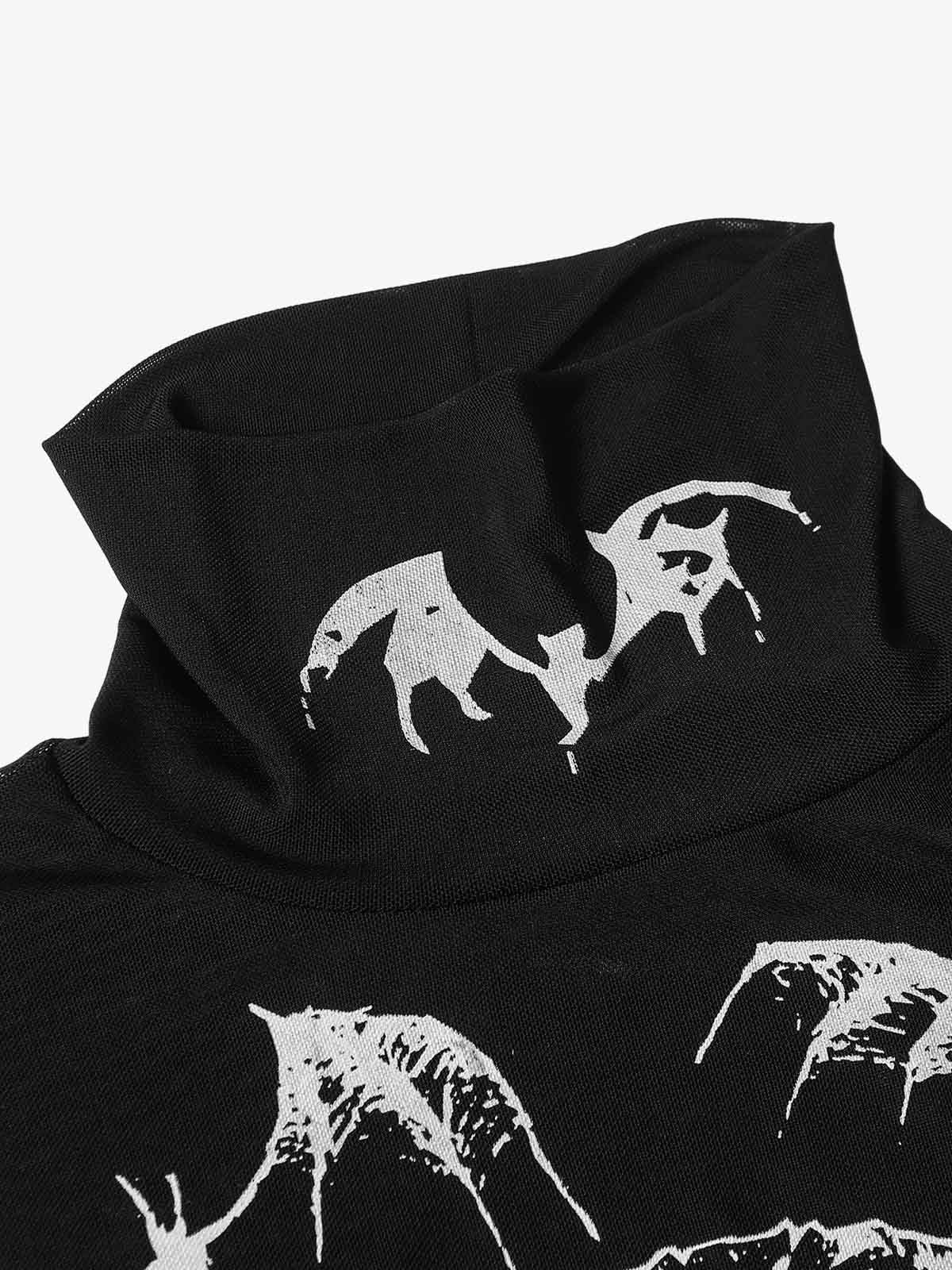 Gothic Skull Print Turtleneck Tight Long Sleeve T-Shirt 
