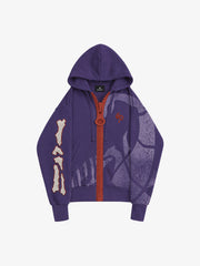 Oversized-Zip Skeleton Graphic Patchwork Hoodie