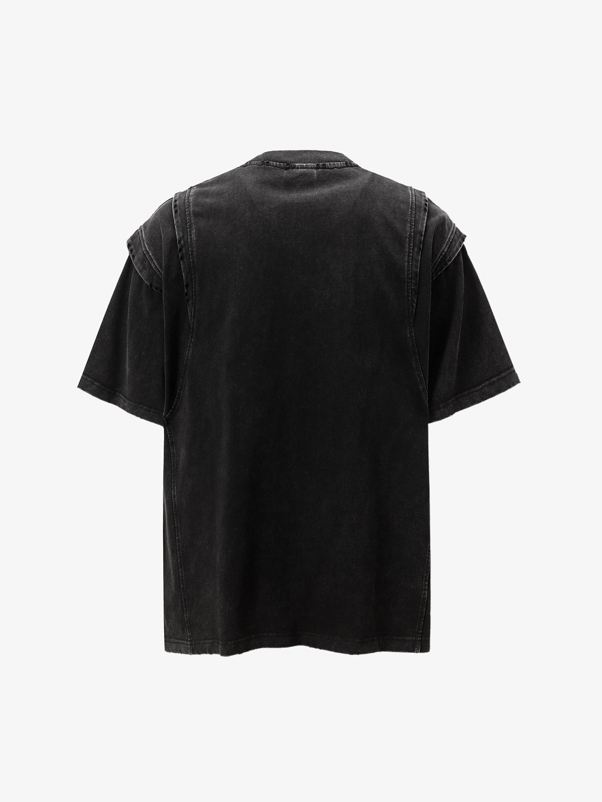 Cotton Blend Oversized T-Shirt with Distressed Denim Panels and Minimalist Logo Design 