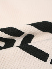 Textured Waffle SUPM Letter Graphic Long Sleeve T-Shirt - 2600 