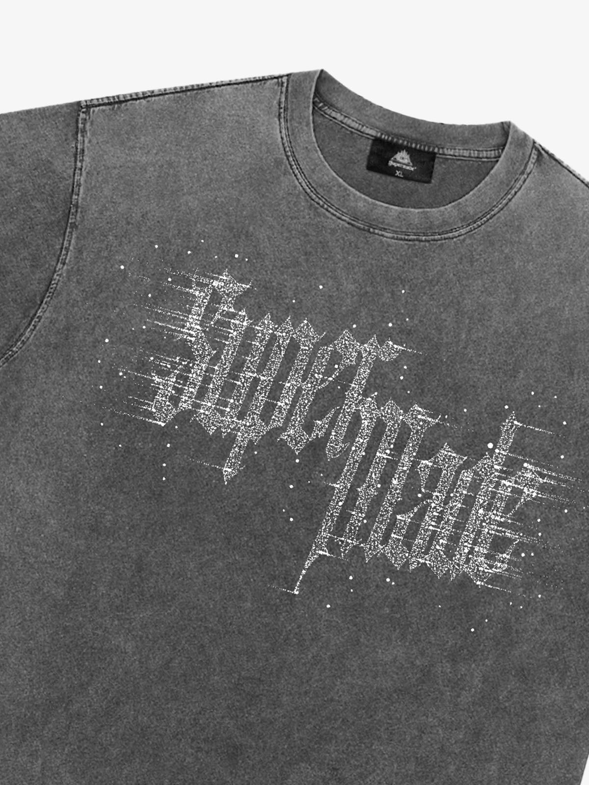 THE SUPERMADE Imitation Diamond Effect LOGO Graphic Tee with Bold Typography Design 