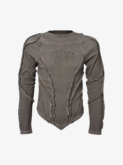 Corduroy Long Sleeve Tactical Shirt with Embroidered Logo and Padded Shoulders 