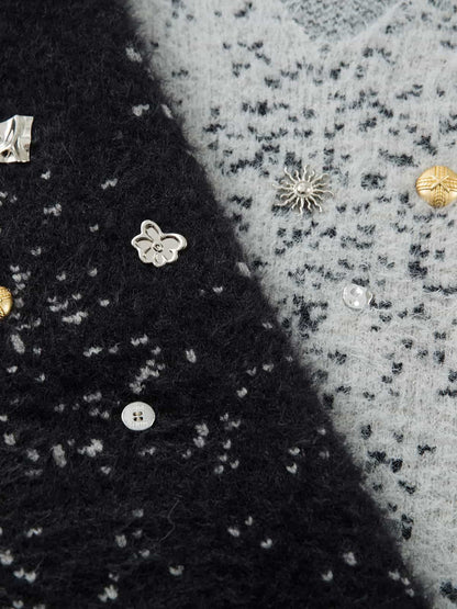 Stylish Speckled Knit Sweater with Embellished Buttons 