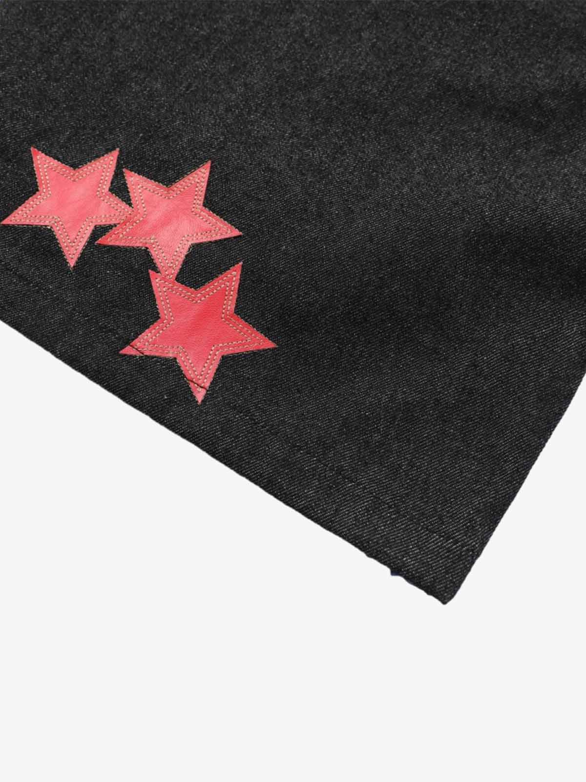 Cotton Blend American Flag Print Wide Leg Pants with Red Star Applique Design 