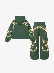 Skeleton Scorpion Terry Embroidered Hoodie & Wide-Leg Sweatpants Set