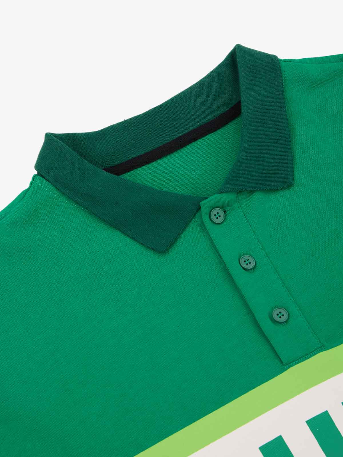 Supermade Color-Blocked Polo Collar Embroidered Print Long-Sleeved Jersey 