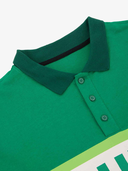 Supermade Color-Blocked Polo Collar Embroidered Print Long-Sleeved Jersey 