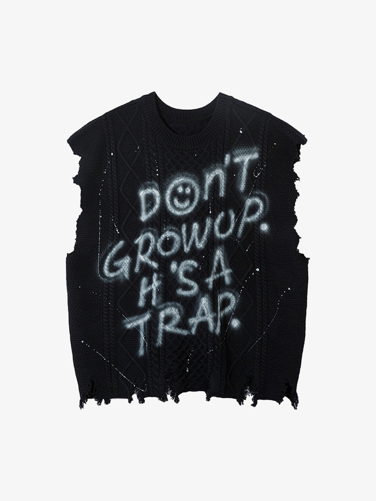 Distressed Graffiti Cable-Knit Vest