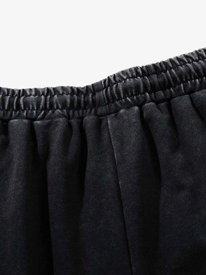 Washed Distressed Spider Print Shorts