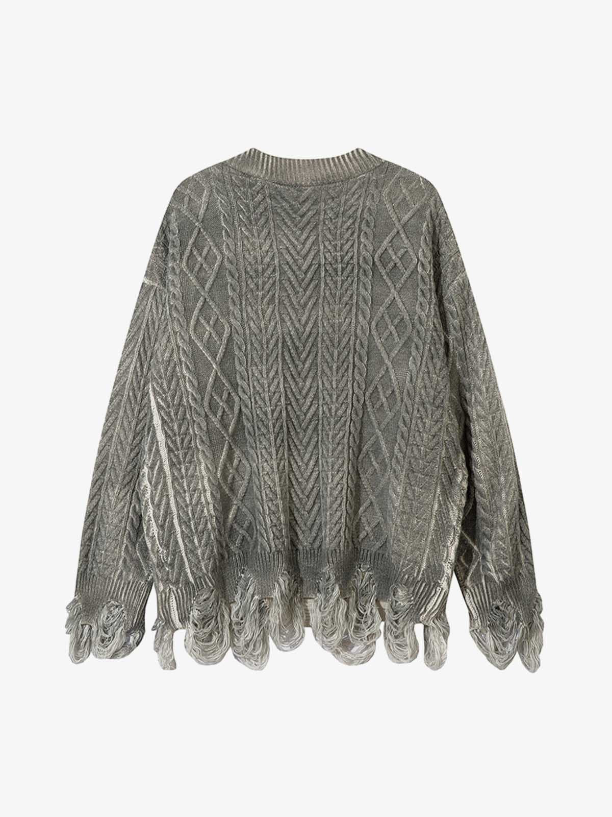 Cable Knit Cardigan Damaged Dirty Dyed Sweater 