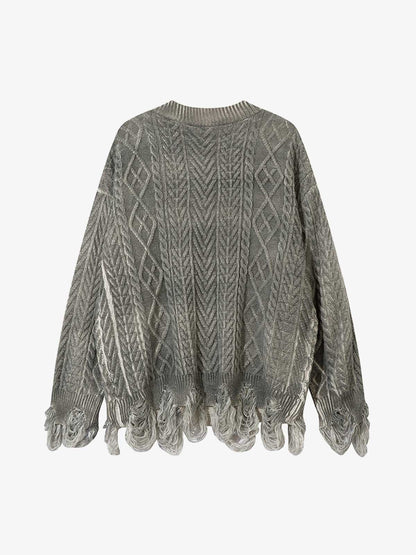 Cable Knit Cardigan Damaged Dirty Dyed Sweater 