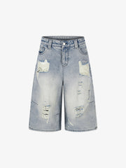 Streetwear 3/4 Length Distressed Jorts
