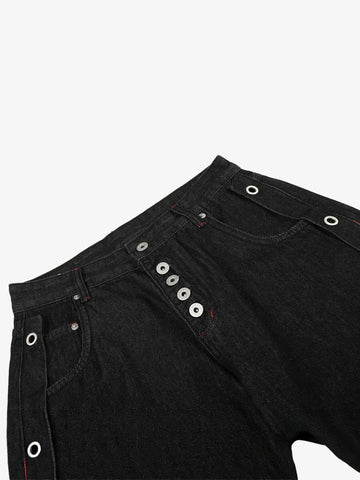 Deconstructed Button-Front Scimitar Jeans