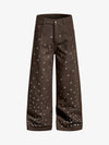 Cotton Blend Wide Leg Pants with Rhinestone Embellishment 