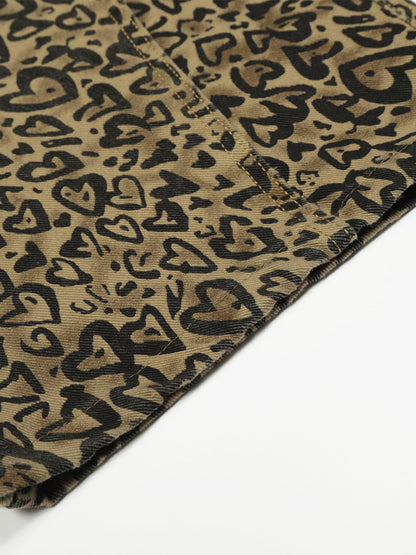 Leopard Heart Print Wide-Leg Pants for Women - Trendy and Stylish Design 