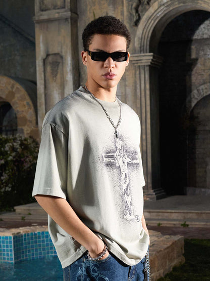 Supermade Distressed Rebellious Gun and Cross Print T-Shirt 