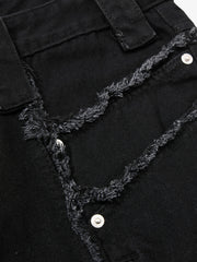 Deconstructed Zipper-Spliced Whiskered Raw-Hem Jeans