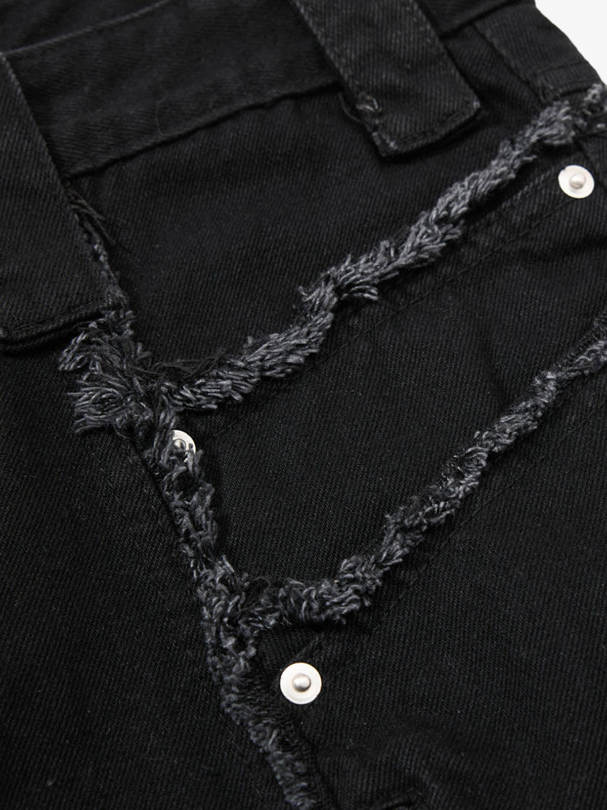Deconstructed Zipper-Spliced Whiskered Raw-Hem Jeans