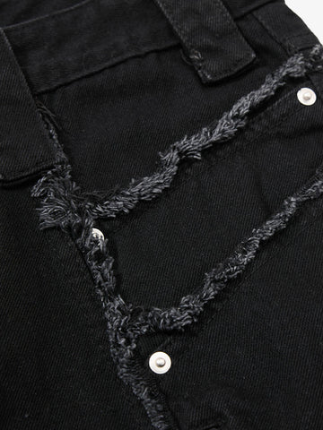 Deconstructed Zipper-Spliced Whiskered Raw-Hem Jeans