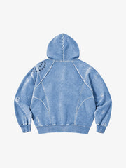 Washed Eyelet Distressed Hoodie & Curved-Leg Sweatpants Set