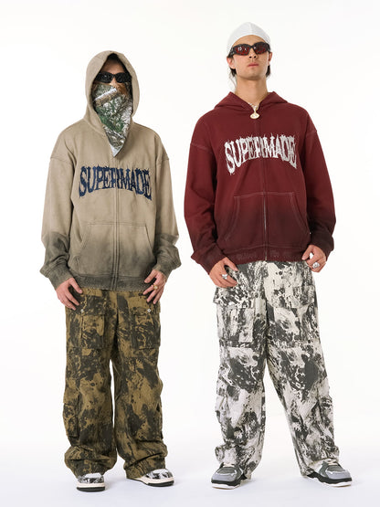 SUPERMADE Embroidered Distressed Spray-Painted Hooded Sweatshirt 