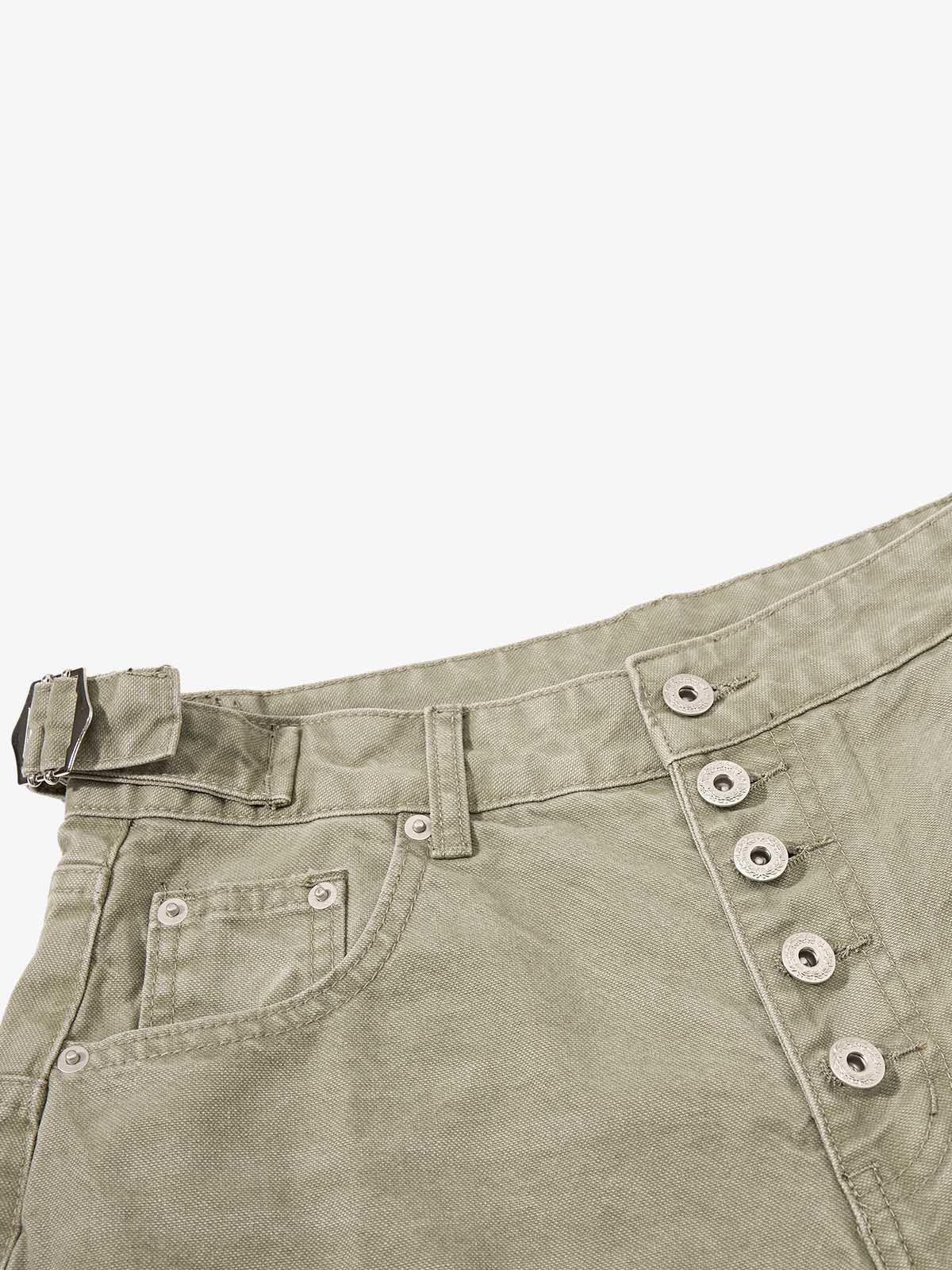 Distressed Washed Multi-Button Jeans