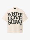 White Oversized Waffle Knit Tee – Love Graphic Relaxed Fit Streetwear