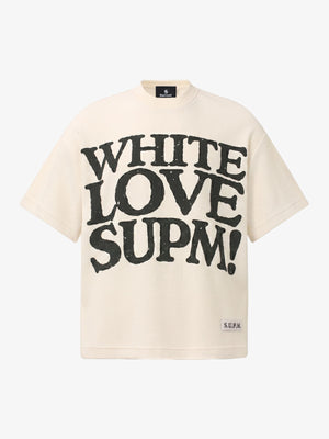 White Oversized Waffle Knit Tee – Love Graphic Relaxed Fit Streetwear