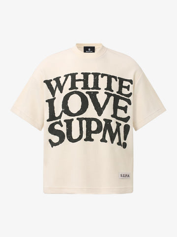 White Oversized Waffle Knit Tee – Love Graphic Relaxed Fit Streetwear