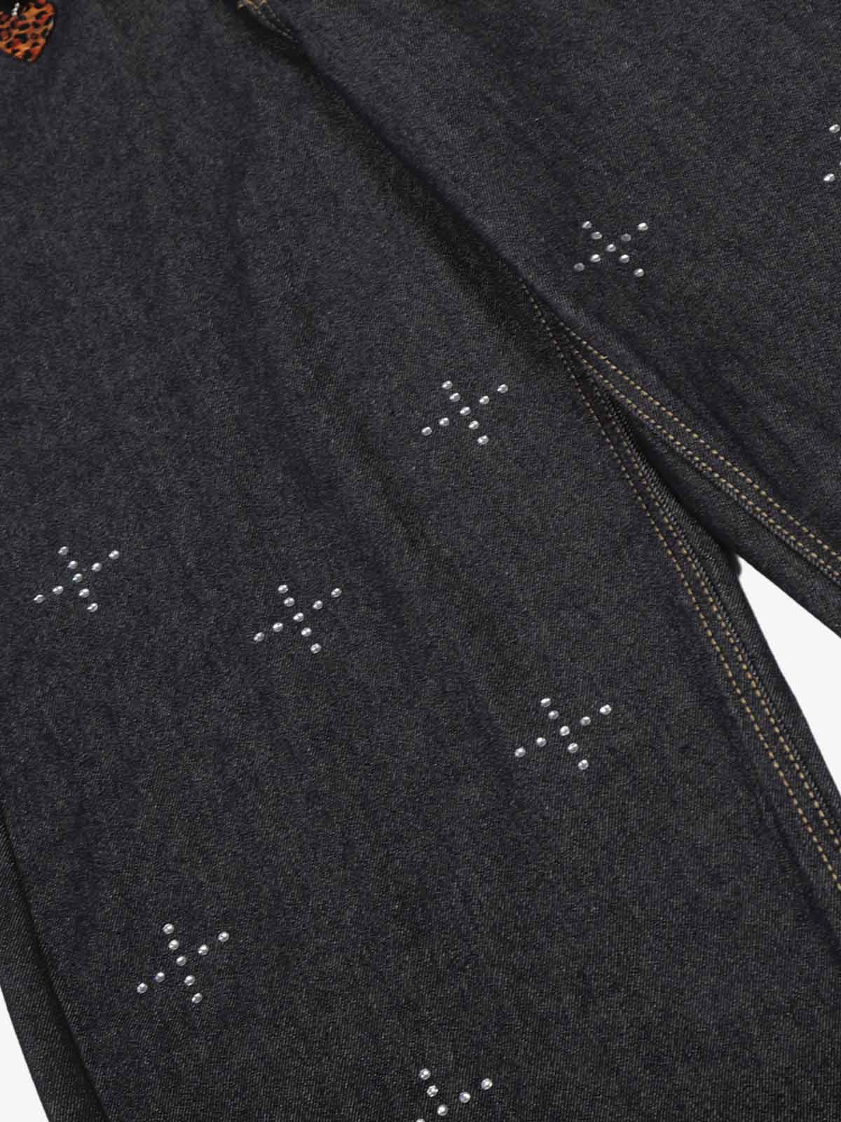 Denim Wide Leg Pants with Cross Stitch Detailing High Waist Casual Jeans for Women 