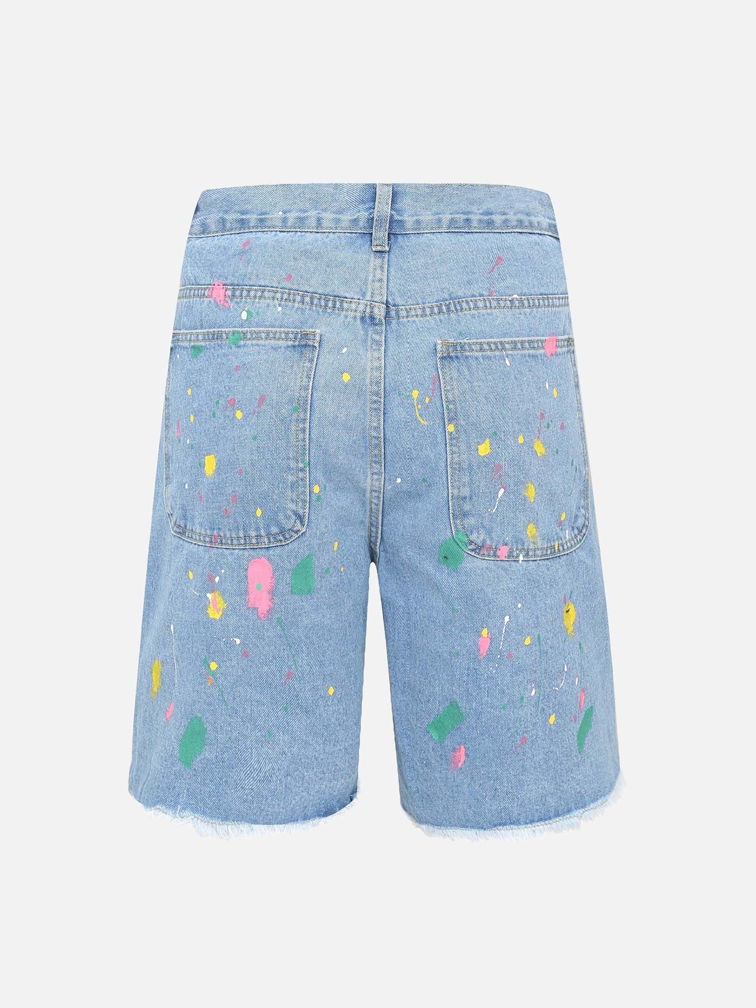 American Street Patch Flower Embroidered Cat Whiskers Denim Shorts Jorts