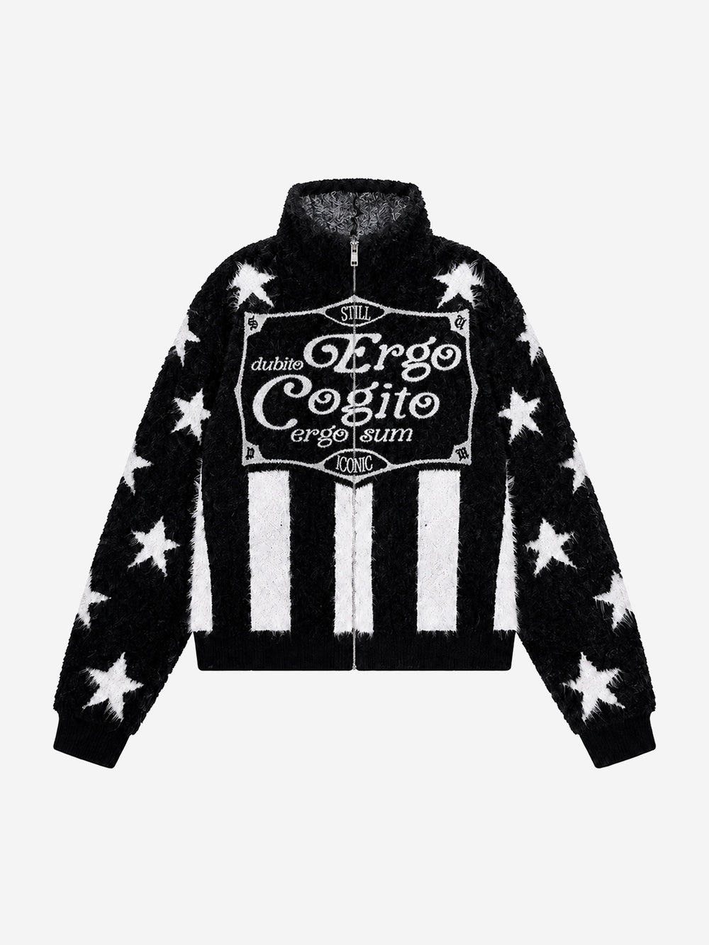 Star Stripe Embroidered Stand-Collar Zip Knit Sweater