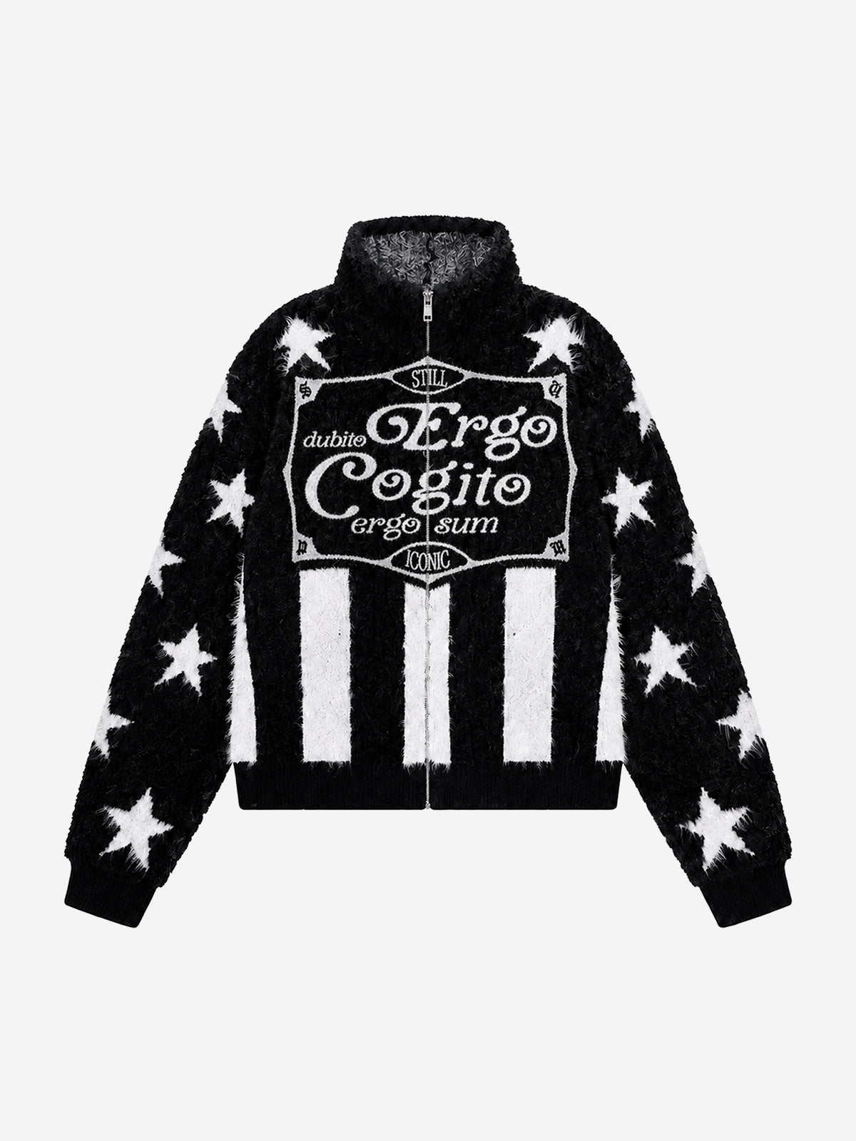 Star Stripe Embroidered Stand-Collar Zip Knit Sweater