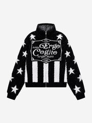 Star Stripe Embroidered Stand-Collar Zip Knit Sweater