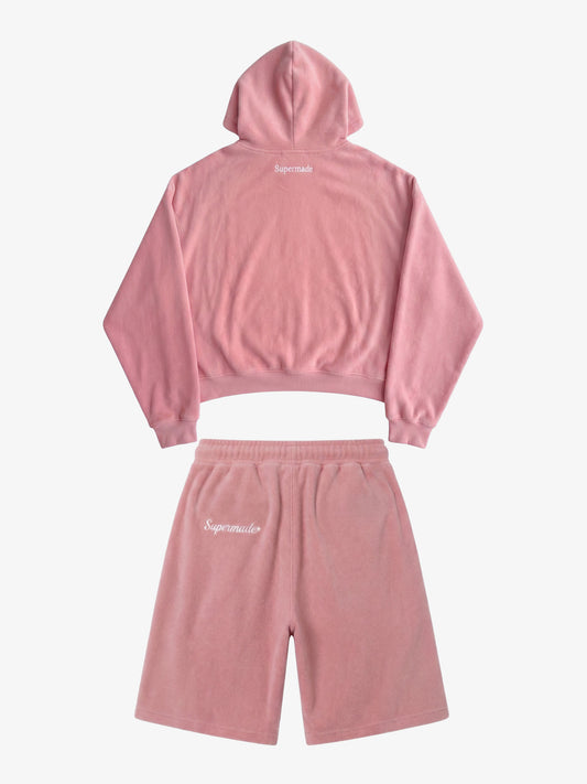 Letter Embroidered Color Block Suede Two-Piece Set